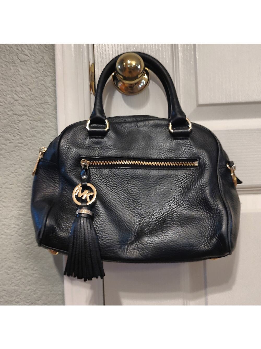 Michael Kors Black Leather Handbag with Tassel